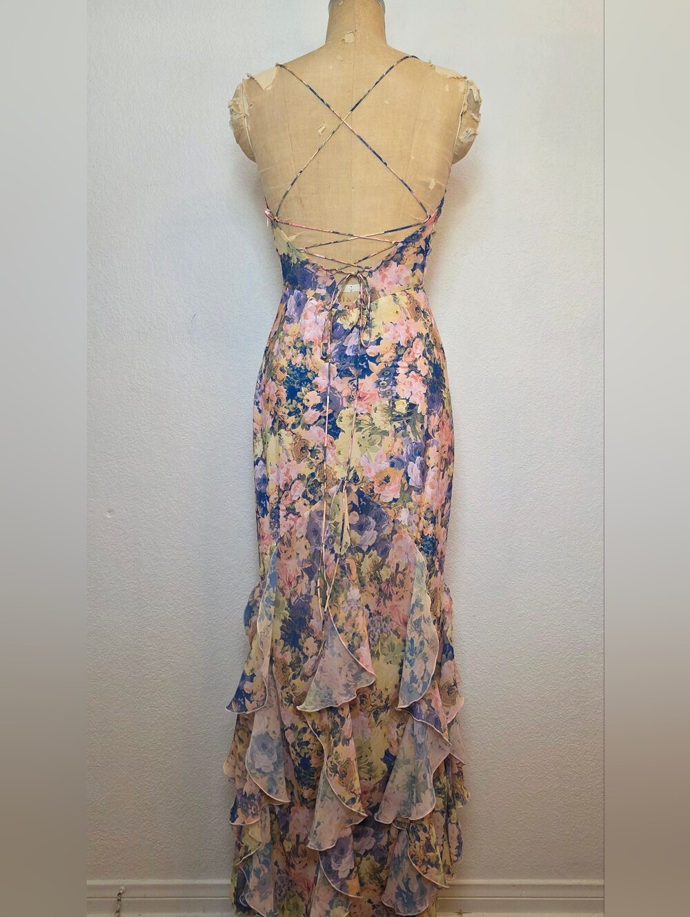 For Love & Lemons Pink Elea Floral Maxi Ruffle Dress - Picture 11 of 13